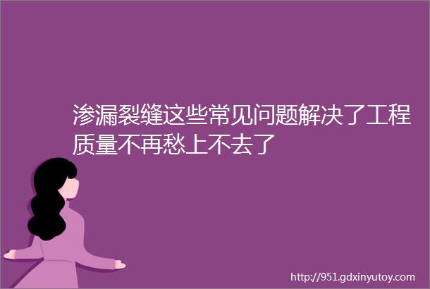 渗漏裂缝这些常见问题解决了工程质量不再愁上不去了