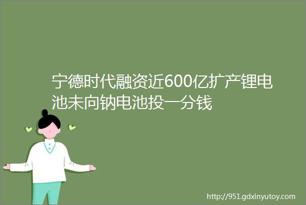 宁德时代融资近600亿扩产锂电池未向钠电池投一分钱