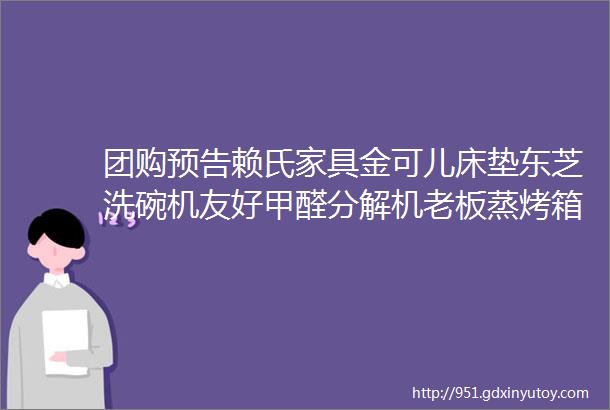 团购预告赖氏家具金可儿床垫东芝洗碗机友好甲醛分解机老板蒸烤箱美的净水器moido小家电新特丽灯具一末团团